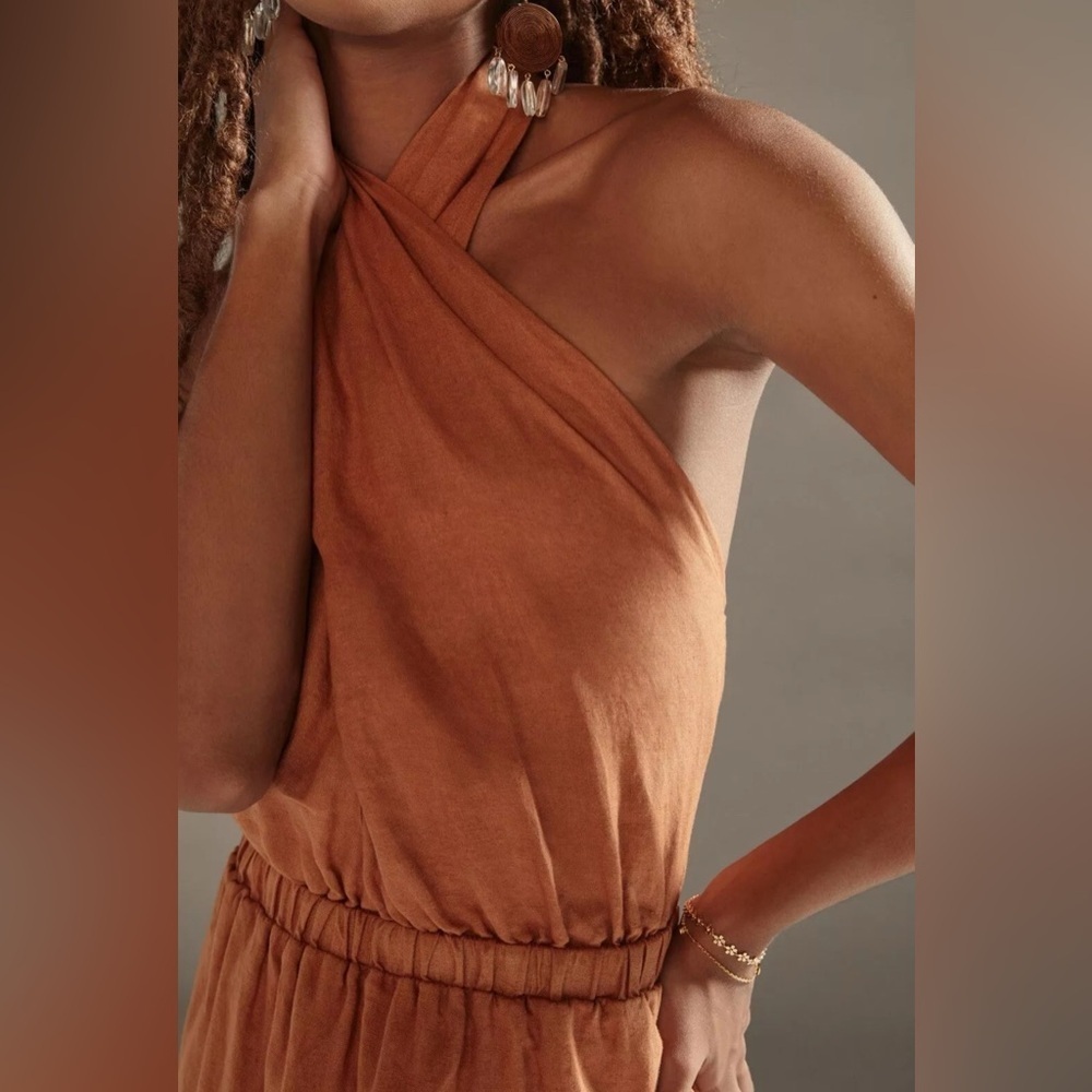 Anthropologie Cloth & Stone Linen Cross-Halter Maxi Dress, Size XS - Picture 3 of 16